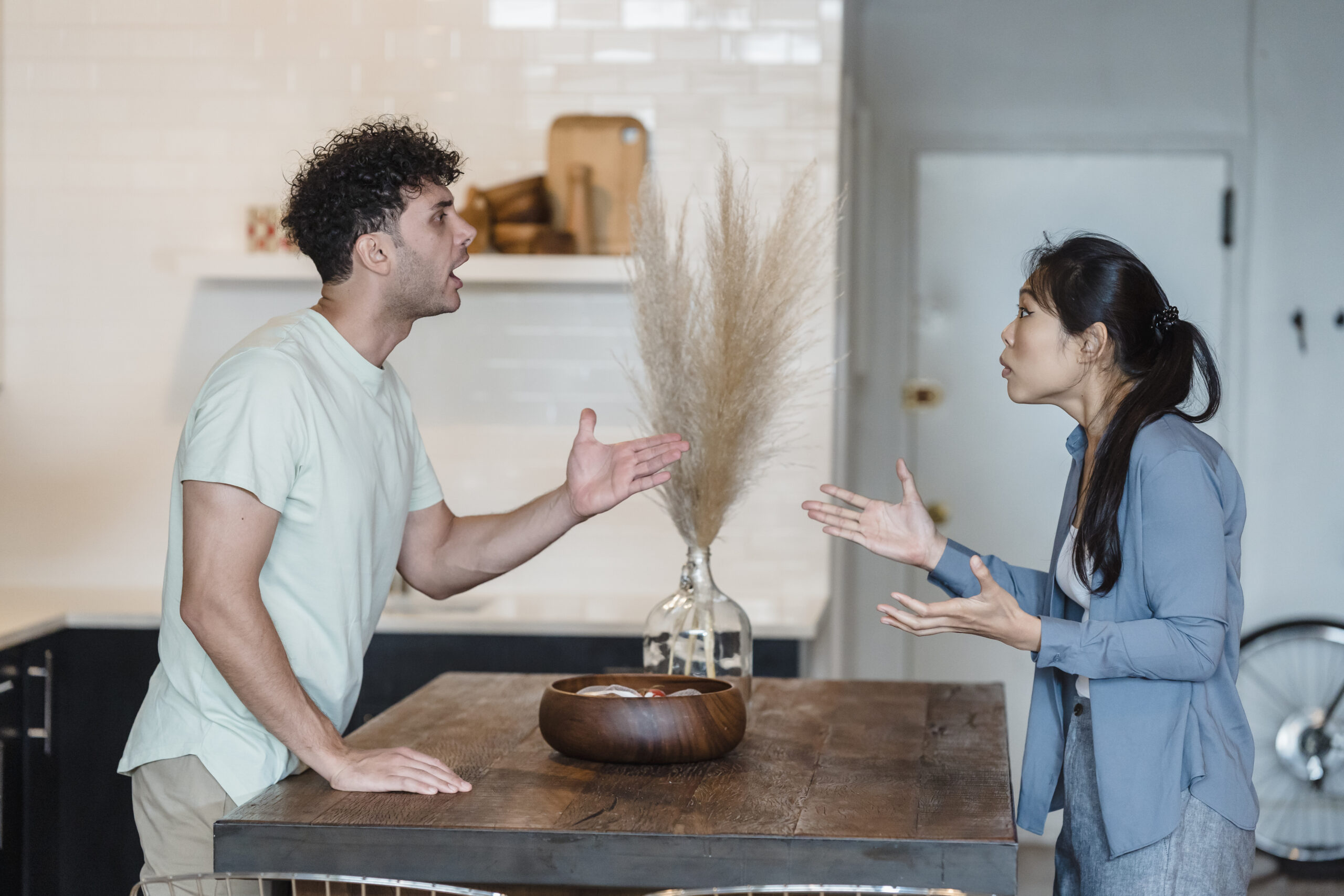 A couple talking while arguing